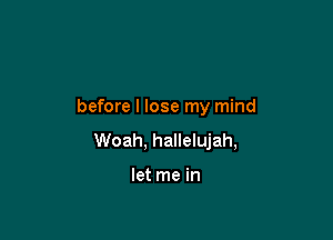 before I lose my mind

Woah, hallelujah,

let me in