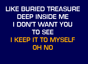 LIKE BURIED TREASURE
DEEP INSIDE ME
I DON'T WANT YOU
TO SEE
I KEEP IT TO MYSELF
OH NO