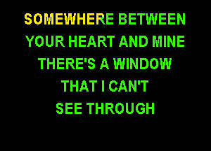 SOMEWHERE BETWEEN
YOUR HEART AND MINE
THERE'S A WINDOW
THAT I CAN'T
SEE THROUGH