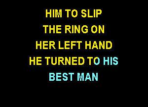 HIM T0 SLIP
THE RING ON
HER LEFT HAND

HE TURNED TO HIS
BEST MAN