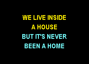 WE LIVE INSIDE
A HOUSE

BUT IT'S NEVER
BEEN A HOME
