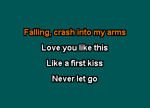 Falling, crash into my arms

Love you like this
Like a first kiss

Never let go