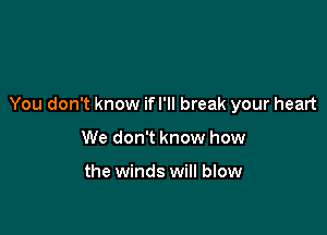 You don't know if I'll break your heart

We don't know how

the winds will blow