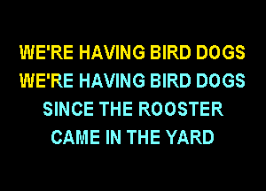 WE'RE HAVING BIRD DOGS
WE'RE HAVING BIRD DOGS
SINCE THE ROOSTER
CAME IN THE YARD