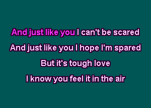 And just like you I can't be scared

And just like you I hope I'm spared

But it's tough love

I know you feel it in the air