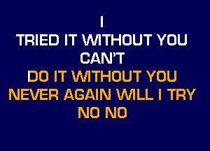 I
TRIED IT WITHOUT YOU
CAN'T
DO IT WITHOUT YOU
NEVER AGAIN WILL I TRY
N0 N0