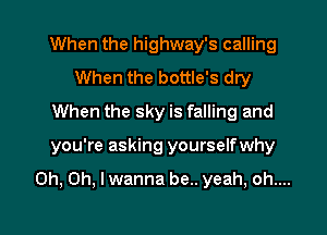 When the highway's calling
When the bottle's dry
When the sky is falling and
you're asking yourselfwhy

Oh, Oh, I wanna be.. yeah, oh....