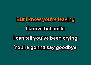 Butl know you're leaving

I know that smile

I can tell you've been crying

You're gonna say goodbye