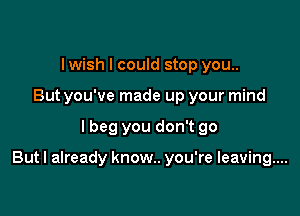 I wish I could stop you..
But you've made up your mind

lbeg you don't go

But I already know.. you're leaving...