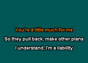 You're a little much for me

So they pull back, make other plans

I understand, I'm a liability