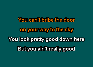 You can't bribe the door
on your way to the sky

You look pretty good down here

But you ain't really good