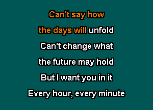 Can't say how
the days will unfold
Can't change what
the future may hold

But I want you in it

Every hour, every minute