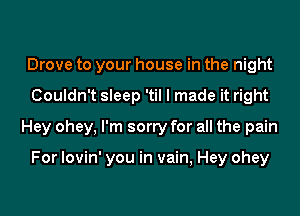 Drove to your house in the night
Couldn't sleep 'til I made it right
Hey ohey, I'm sorry for all the pain

For lovin' you in vain, Hey ohey