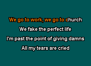 We go to work, we go to church
We fake the perfect life

I'm past the point of giving damns

All my tears are cried