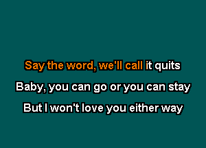 Say the word, we'll call it quits

Baby, you can go or you can stay

But I won't love you either way