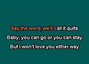 Say the word, we'll call it quits

Baby, you can go or you can stay

But I won't love you either way