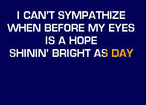 I CAN'T SYMPATHIZE
WHEN BEFORE MY EYES
IS A HOPE
SHINIM BRIGHT AS DAY
