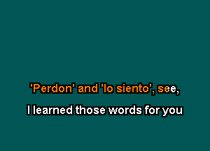 'Perdon' and 'lo siento', see,

I learned those words for you