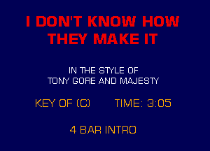 IN THE STYLE OF
TUNY GORE AND MAJESTY

KEY OF ((31 TIME 305

4 BAR INTRO