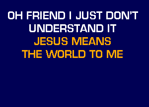 0H FRIEND I JUST DON'T
UNDERSTAND IT
JESUS MEANS
THE WORLD TO ME