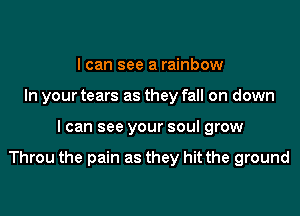 I can see a rainbow
In your tears as they fall on down
I can see your soul grow

Throu the pain as they hit the ground