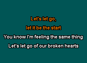 Let's let go,
let it be the start

You know I'm feeling the same thing

Let's let go of our broken hearts