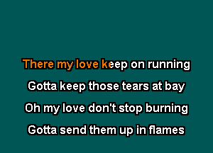 There my love keep on running
Gotta keep those tears at bay
Oh my love don't stop burning

Gotta send them up in flames