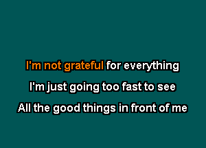 I'm not grateful for everything

I'm just going too fast to see

All the good things in front of me