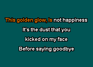 This golden glow, Is not happiness
It's the dust that you

kicked on my face

Before saying goodbye