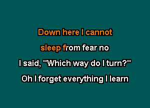 Down here I cannot

sleep from fear no

I said, Which way do I turn?

Oh I forget everything I learn