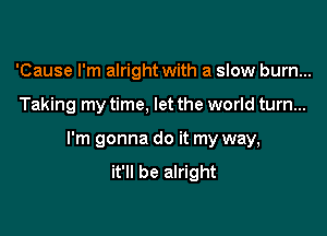 'Cause I'm alright with a slow burn...

Taking my time, let the world turn...

I'm gonna do it my way,
it'll be alright