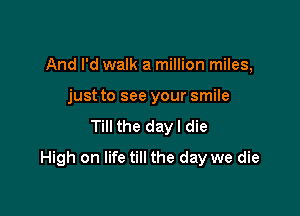 And I'd walk a million miles,
just to see your smile
Till the dayl die

High on life till the day we die