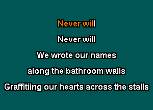 Never will
Never will
We wrote our names

along the bathroom walls

Graffitiing our hearts across the stalls