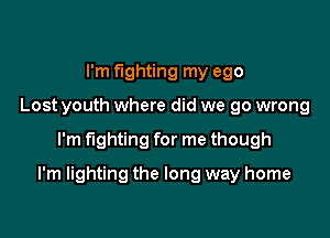 I'm fighting my ego
Lost youth where did we go wrong

I'm fighting for me though

I'm lighting the long way home