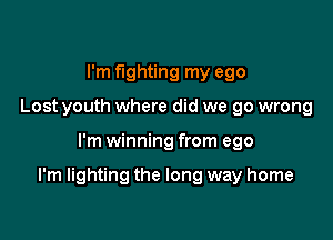 I'm fighting my ego
Lost youth where did we go wrong

I'm winning from ego

I'm lighting the long way home