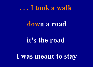 . . . I took a walk

down a road

it's the road

I was meant to stay