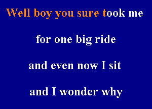 Well boy you sure took me
for one big ride

and even now I sit

and I wonder Why