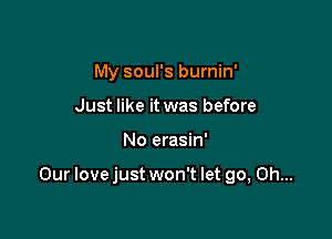 My soul's burnin'
Just like it was before

No erasin'

Our lovejust won't let go, Oh...