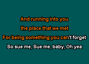 And running into you

the place that we met

For being something you can't forget

So sue me, Sue me, baby, Oh yea