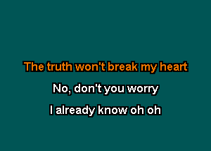 The truth won't break my heart

No, don't you worry

lalready know oh oh