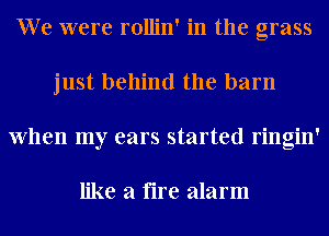 We were rollin' in the grass
just behind the barn
When my ears started ringin'

like a fire alarm