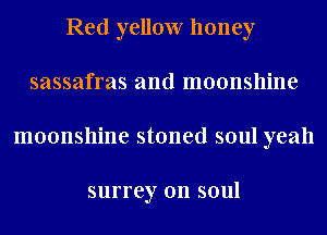 Red yellow honey
sassafras and moonshine
moonshine stoned soul yeah

surrey 0n soul
