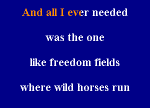 And all I ever needed

was the one

like freedom fields

where Wild horses run