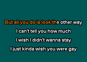 But all you do is look the other way
I can't tell you how much

lwish I didn't wanna stay

ljust kinda wish you were gay