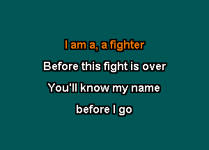 I am a, a fighter

Before this fight is over

You'll know my name

before I go