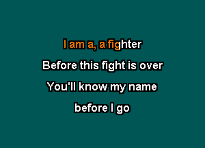 I am a, a fighter

Before this fight is over

You'll know my name

before I go