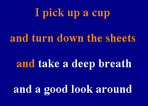 I pick up a cup
and turn down the sheets
and take a deep breath

and a good look around