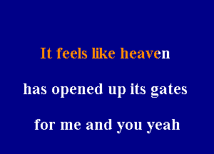 It feels like heaven

has opened up its gates

for me and you yeah