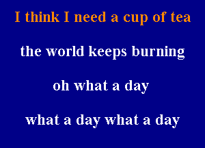I think I need a cup of tea
the world keeps burning
011 What a day

What a day What a day