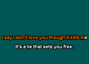 I say I don't love you though it kills me

It's a lie that sets you free.